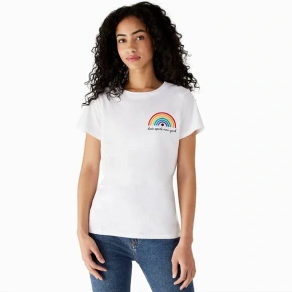 KATE SPADE Rainbow Embroidered Tee T-Shirt White Sz XXL {3V34} - Picture 1 of 7